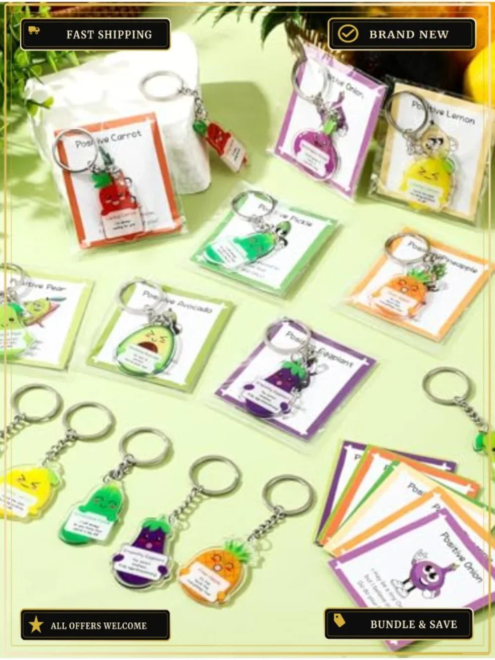 Fruit & Vegetable Inspirational Keychains Gift Set for Employee Appreciation,